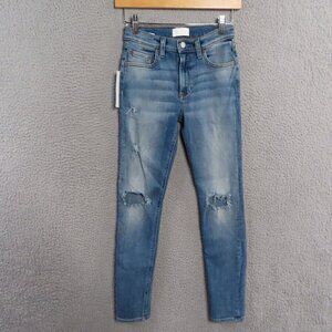 Boyish Jeans 26 Riley Distressed Super Stretch Mid Rise Skinny Denim Blue NEW